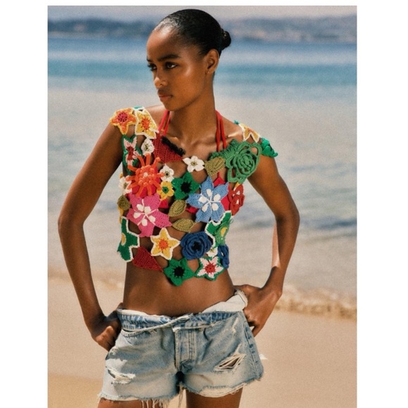 NWT Zara Floral Crochet Crop Top - Picture 2 of 16